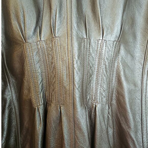 Together! Vintage Dark Brown Leather Double Breasted Trench Coat with Belt - Picture 8 of 11